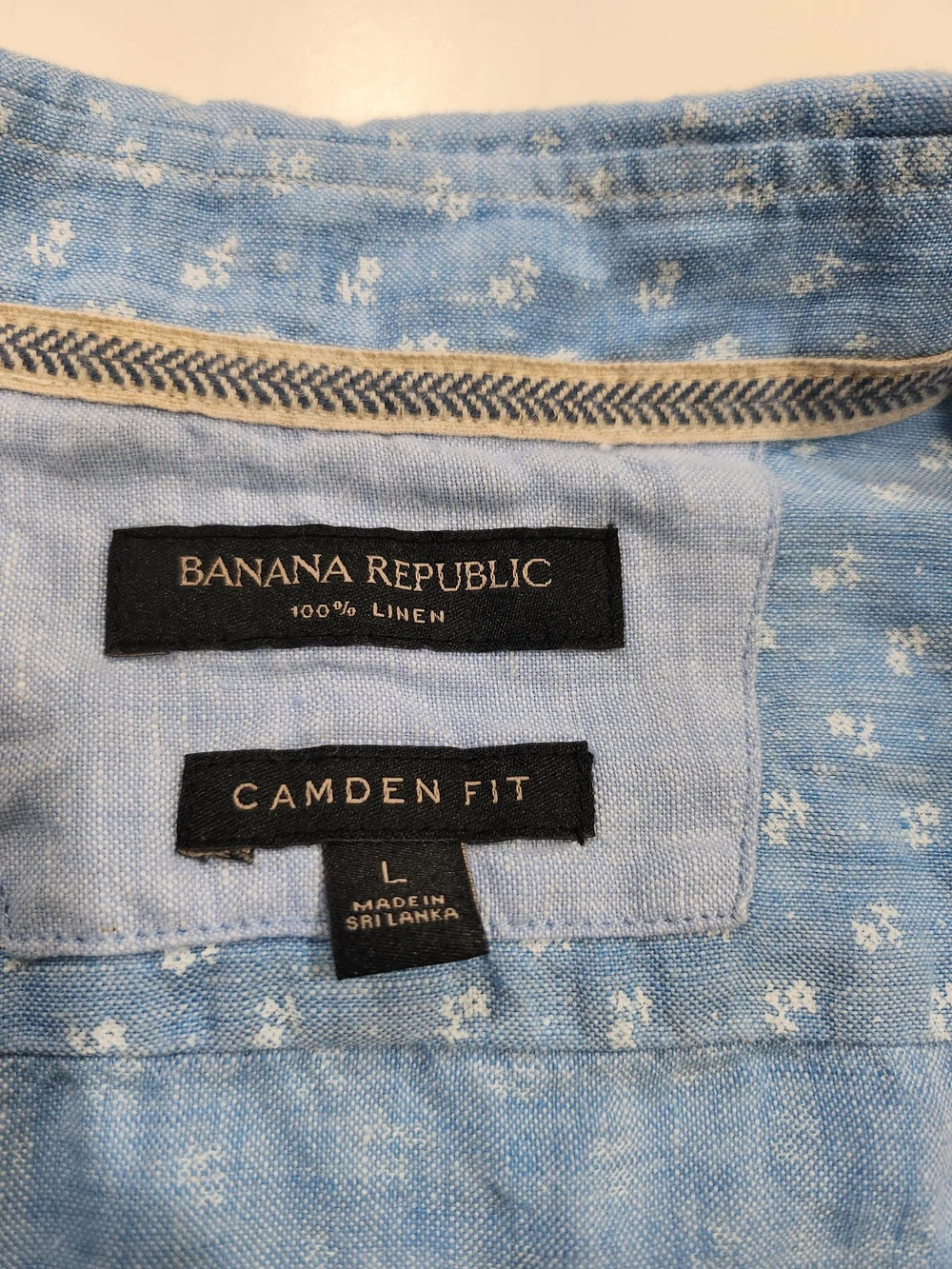 Banana Republic Blue Floral 100% Linen Camden Fit Short Sleeve Shirt Size L